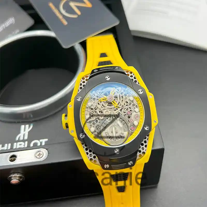 ساعت مچی مردانه هابلوت توربیون زرد صفحه مشکی Hublot Tourbillon Yellow Black Screen — تصویر ۷