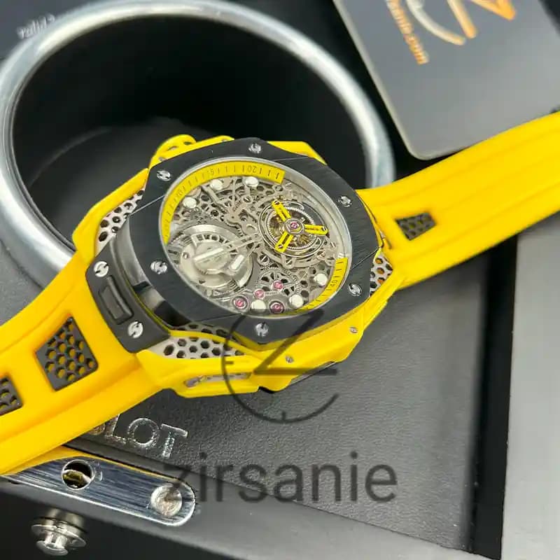 ساعت مچی مردانه هابلوت توربیون زرد صفحه مشکی Hublot Tourbillon Yellow Black Screen — تصویر ۶