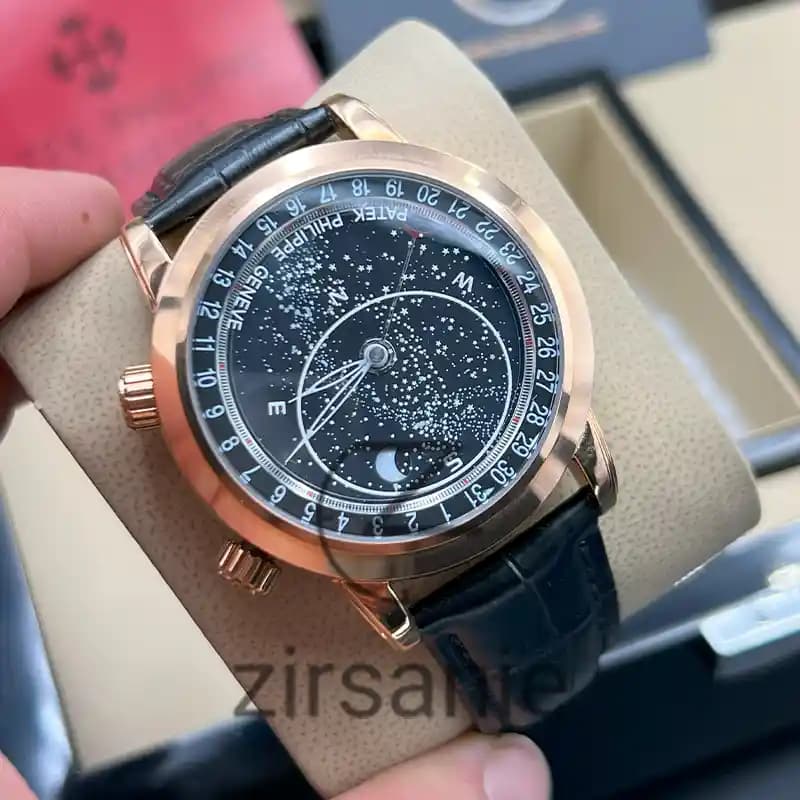ساعت مچی مردانه پتک فیلیپ کهکشانی رزگلد صفحه مشکی Patek Philippe Galaxy RoseGold Black Screen — تصویر ۵