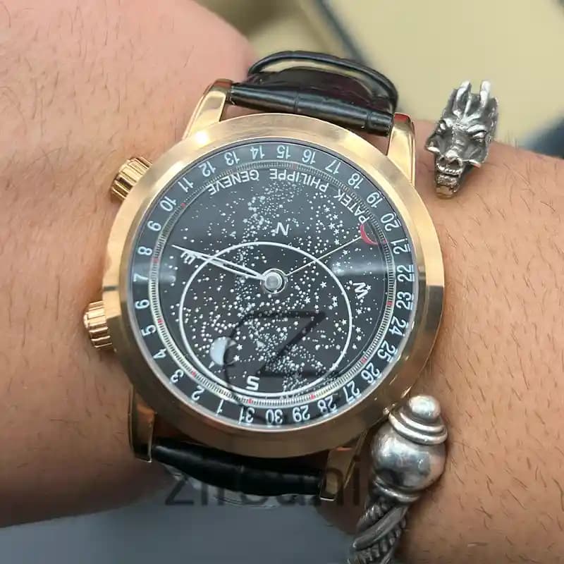 ساعت مچی مردانه پتک فیلیپ کهکشانی رزگلد صفحه مشکی Patek Philippe Galaxy RoseGold Black Screen — تصویر ۸