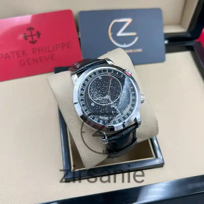 ساعت مچی مردانه پتک فیلیپ کهکشانی سیلور صفحه مشکی Patek Philippe galaxy silver black screen — تصویر ۲