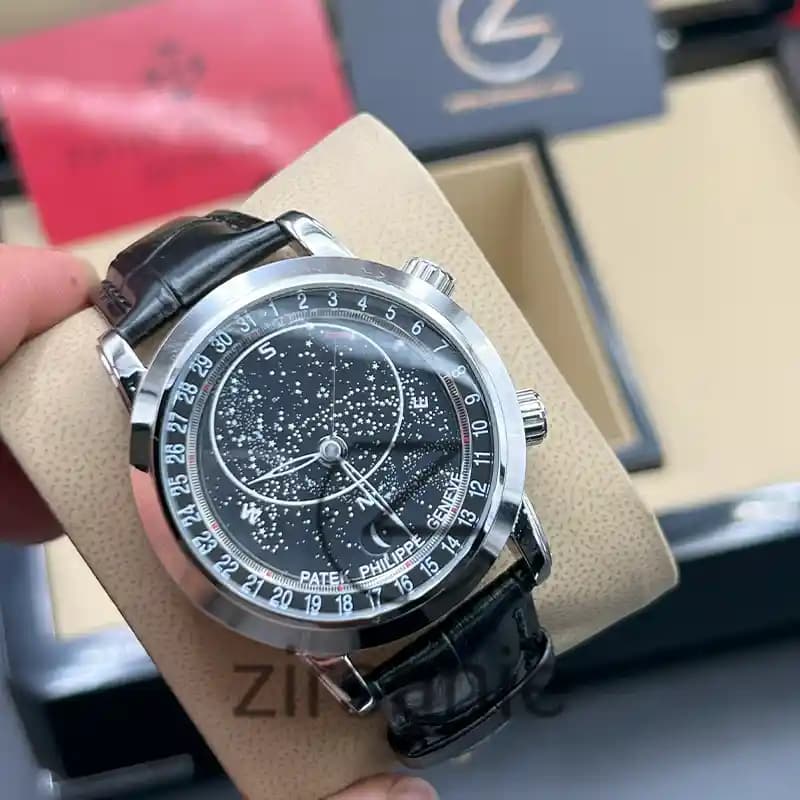ساعت مچی مردانه پتک فیلیپ کهکشانی سیلور صفحه مشکی Patek Philippe galaxy silver black screen — تصویر ۴