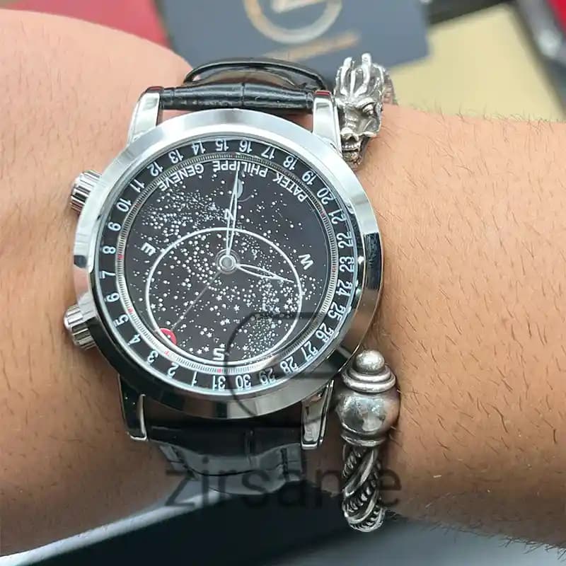 ساعت مچی مردانه پتک فیلیپ کهکشانی سیلور صفحه مشکی Patek Philippe galaxy silver black screen — تصویر ۸