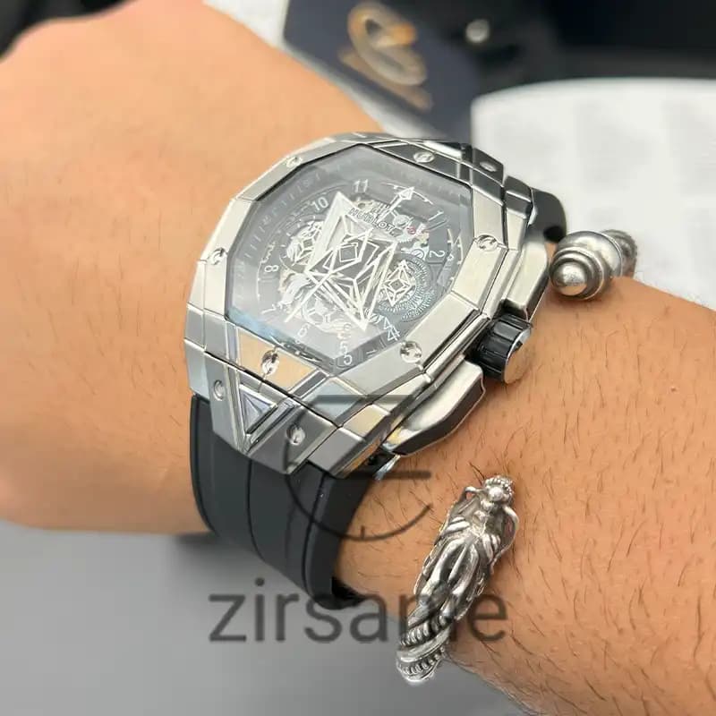 ساعت مچی مردانه هابلوت کهکشانی مستطیلی spirit of big bang sang bleu silver black — تصویر ۷