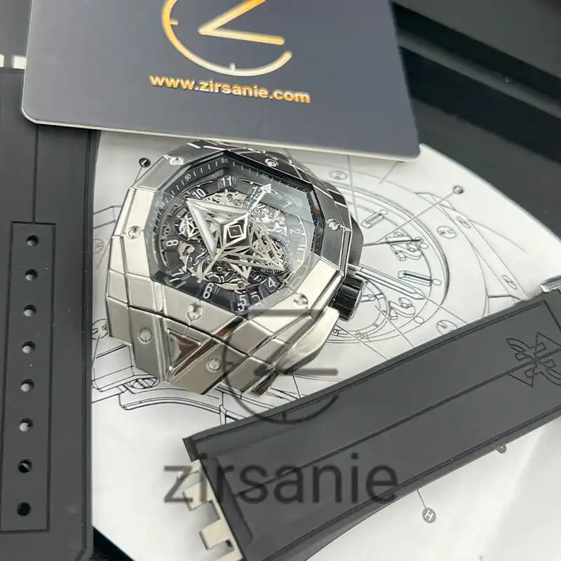 ساعت مچی مردانه هابلوت کهکشانی مستطیلی spirit of big bang sang bleu silver black — تصویر ۵