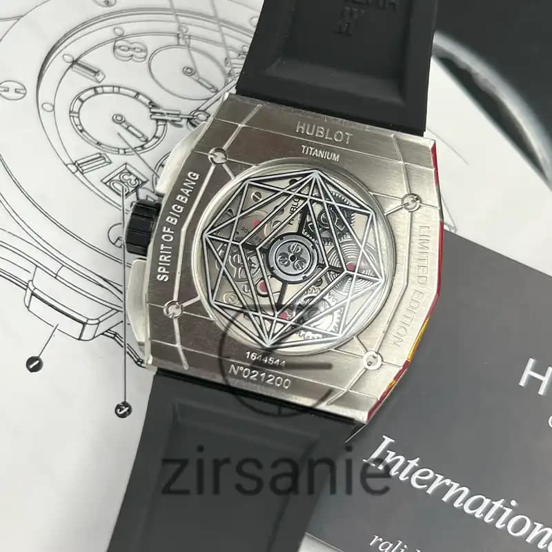 ساعت مچی مردانه هابلوت کهکشانی مستطیلی spirit of big bang sang bleu silver black — تصویر ۲