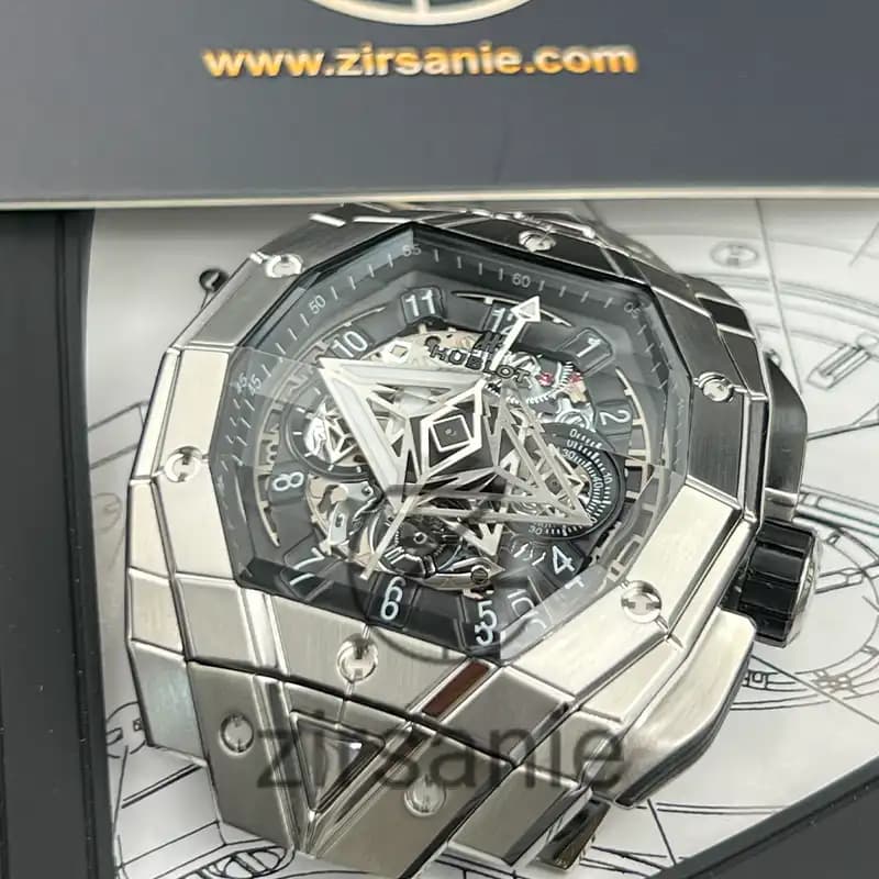 ساعت مچی مردانه هابلوت کهکشانی مستطیلی spirit of big bang sang bleu silver black — تصویر ۶