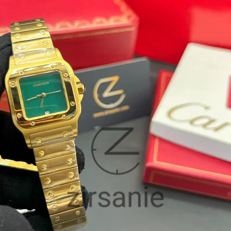 ساعت مچی زنانه کارتیر د سانتوز Cartier de Santos Metal Gold Green — تصویر ۳