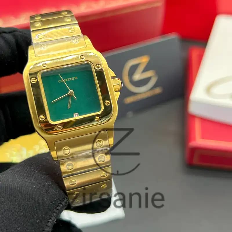ساعت مچی زنانه کارتیر د سانتوز Cartier de Santos Metal Gold Green — تصویر ۵