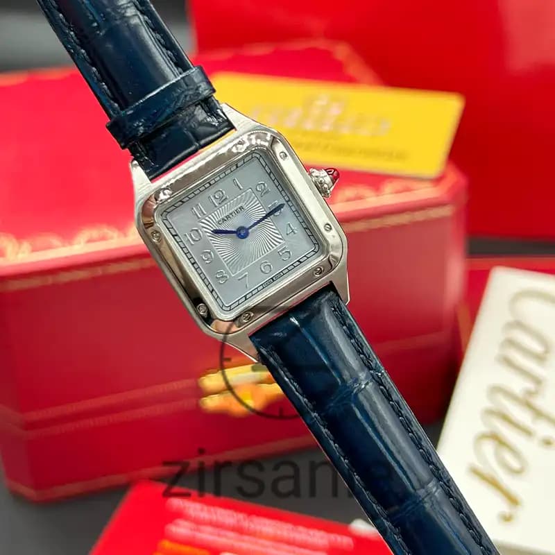 ساعت مچی زنانه کارتیر د سانتوز Cartier de Santos Leather Strap Silver Blue — تصویر ۵