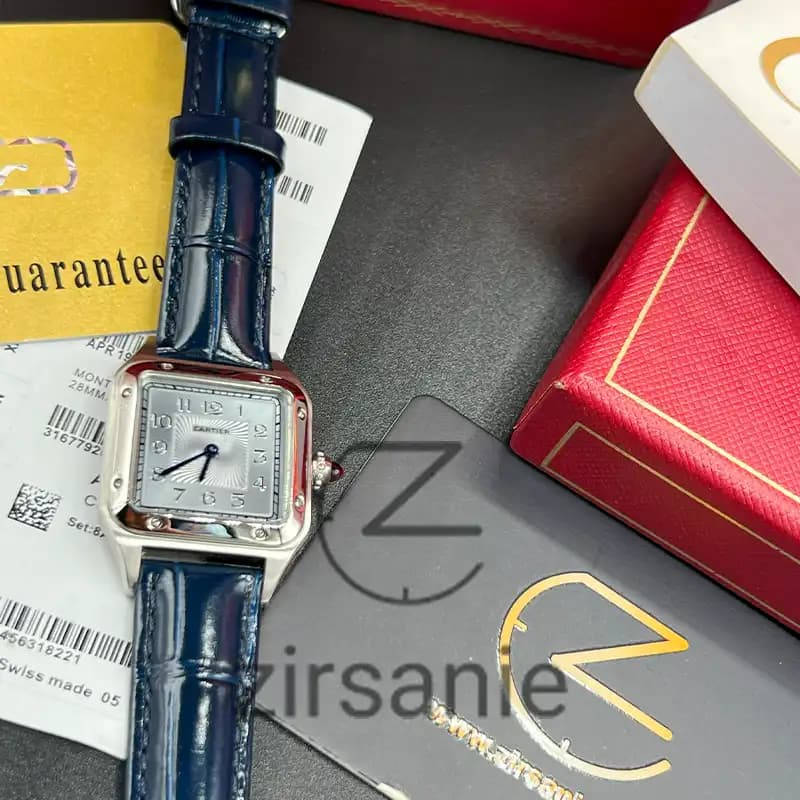 ساعت مچی زنانه کارتیر د سانتوز Cartier de Santos Leather Strap Silver Blue — تصویر ۶