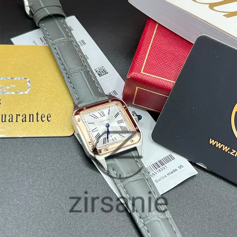 ساعت مچی زنانه کارتیر د سانتوز Cartier de Santos Leather Strap Gray — تصویر ۸