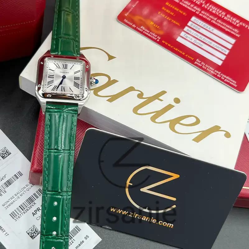 ساعت مچی زنانه کارتیر د سانتوز Cartier de Santos Leather Strap Green — تصویر ۲