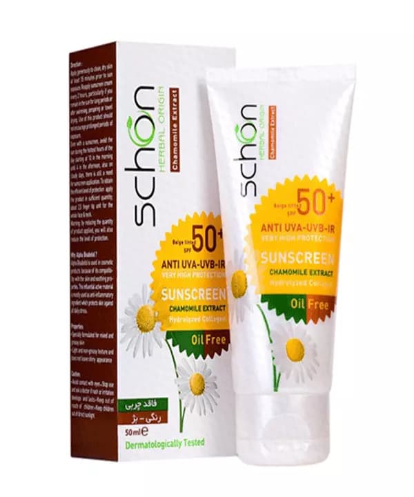 کرم ضد آفتاب فاقد چربی شون ⁺SPF50 مناسب پوست های مختلط و چرب ۵۰ میلی لیتررنگ بژ vSchon Oil Free Sunscreen SPF50⁺ Cream For Combination And Oily Skins 50ml
