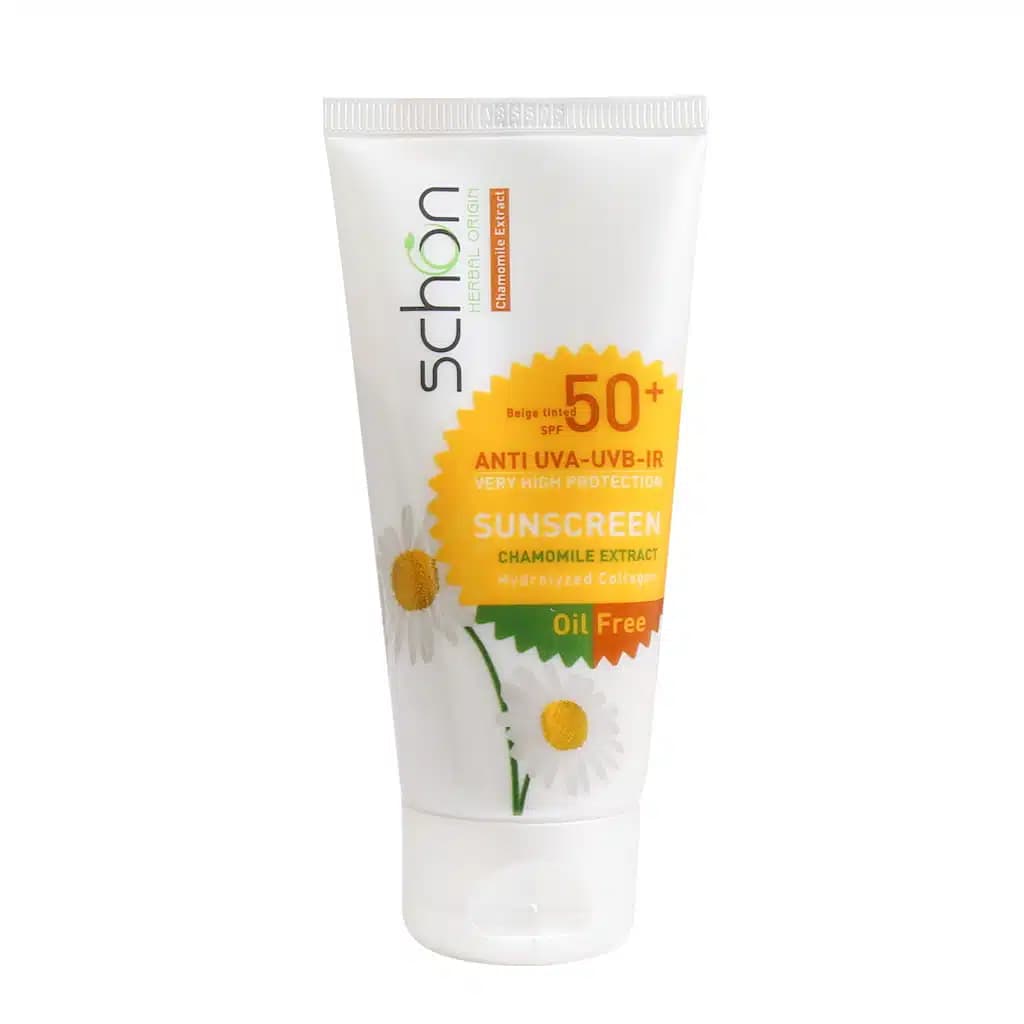 کرم ضد آفتاب فاقد چربی شون ⁺SPF50 مناسب پوست های مختلط و چرب ۵۰ میلی لیتر رنگی بژ Schon Oil Free Sunscreen SPF50⁺ Cream For Combination And Oily Skins 50ml