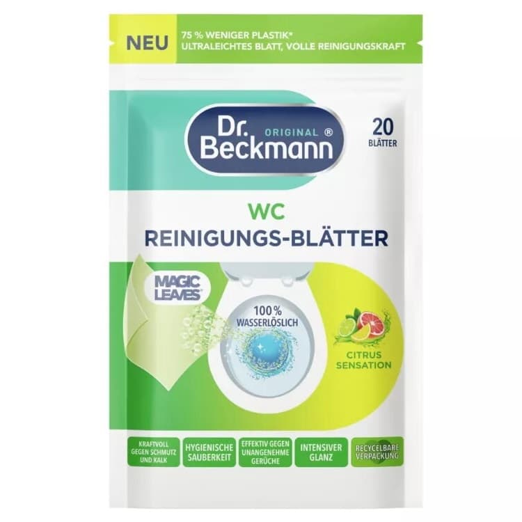 برگ‌های تمیزکننده توالت فرنگی دکتر بکمن Dr.Beckmann رایحه Citrus Sensation بسته 20 عددی