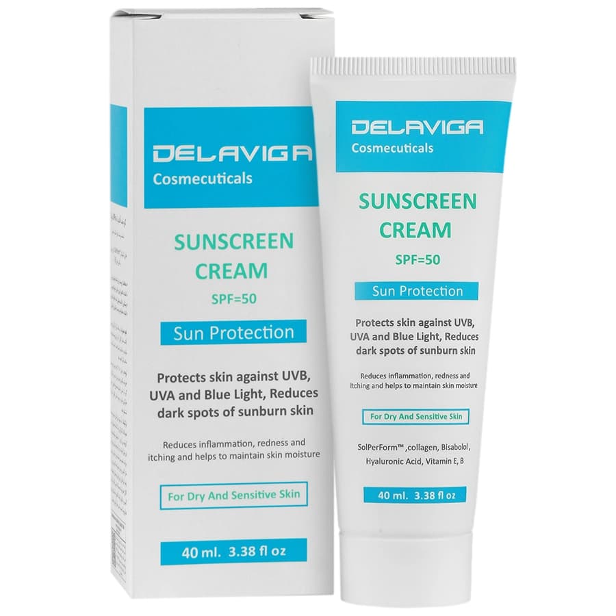 کرم ضد آفتاب SPF50 پوست های معمولی تا چرب دلاویگا Sunscreen Cream SPF 50 Sun Protection — تصویر ۲