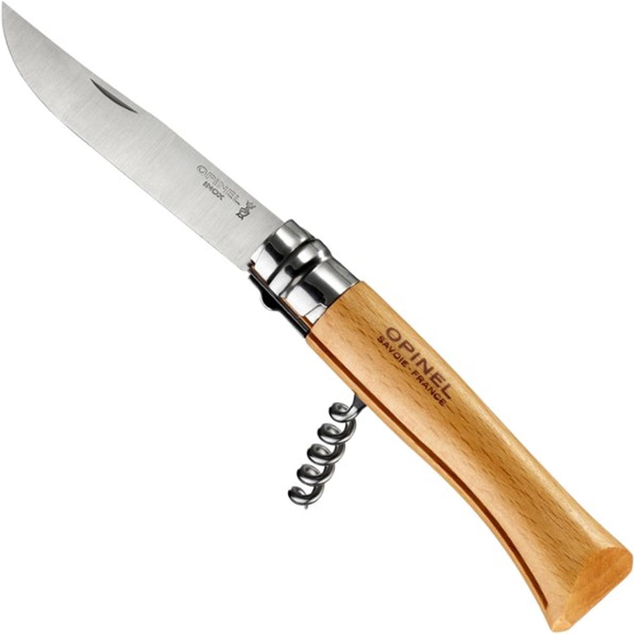 چاقو اپینل 10 استنلس با چوب پنبه باز کن Opinel No.10 Corkscrew Stainless Steel Folding Knife