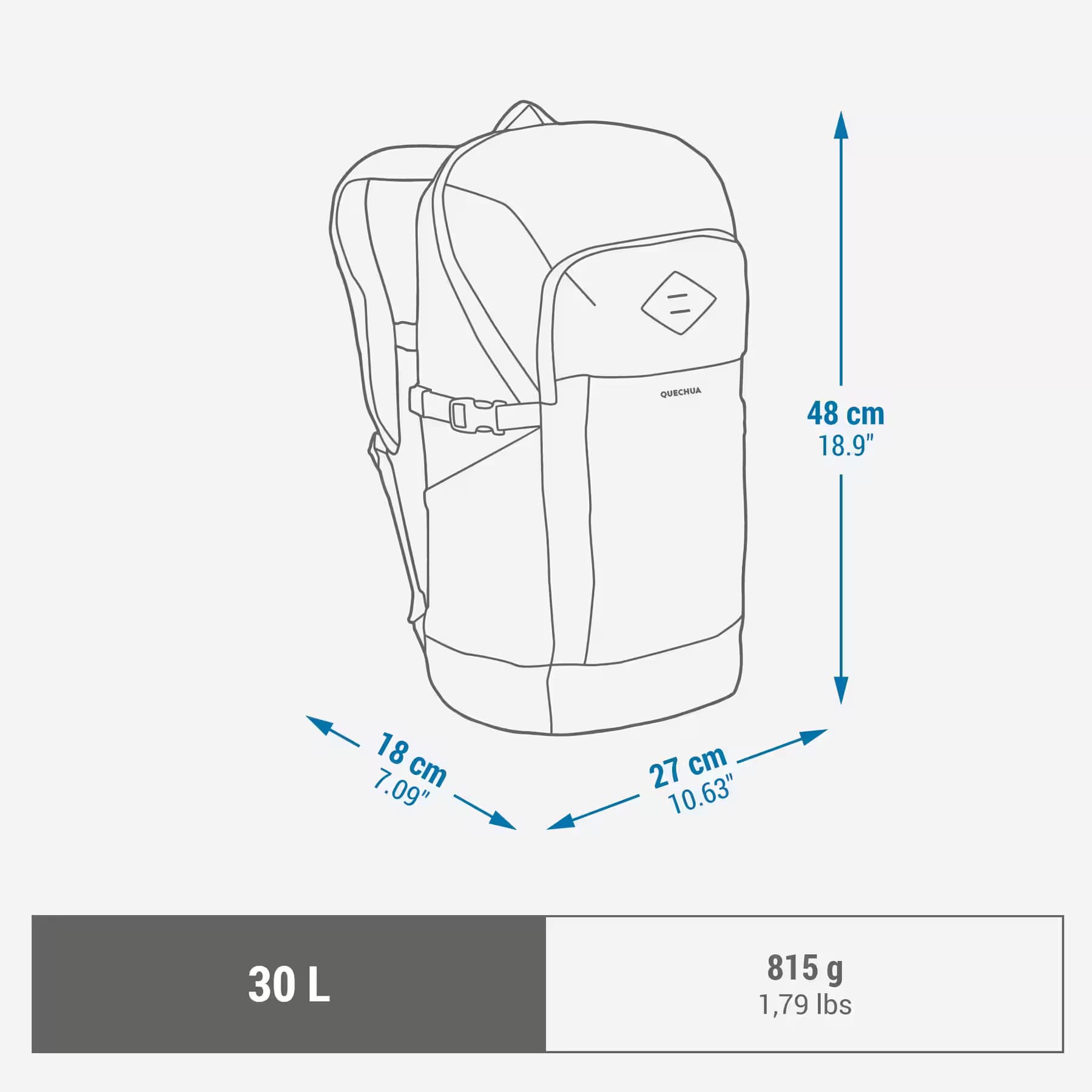 کوله پشتی کوهنوردی کچوا 30 لیتری Quechua Outdoor Backpack – 30 L – NH Arpenaz 500 — تصویر ۴
