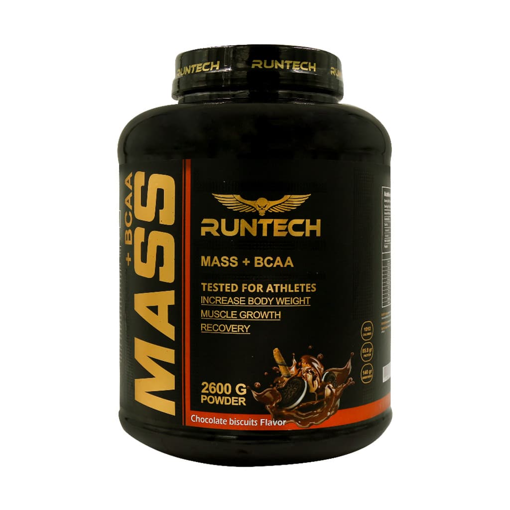 پودر مس و بی سی ای ای رانتک 2600 گرم بیسکوئیت شکلاتی Runtech Mass And BCAA Powder 2600 g