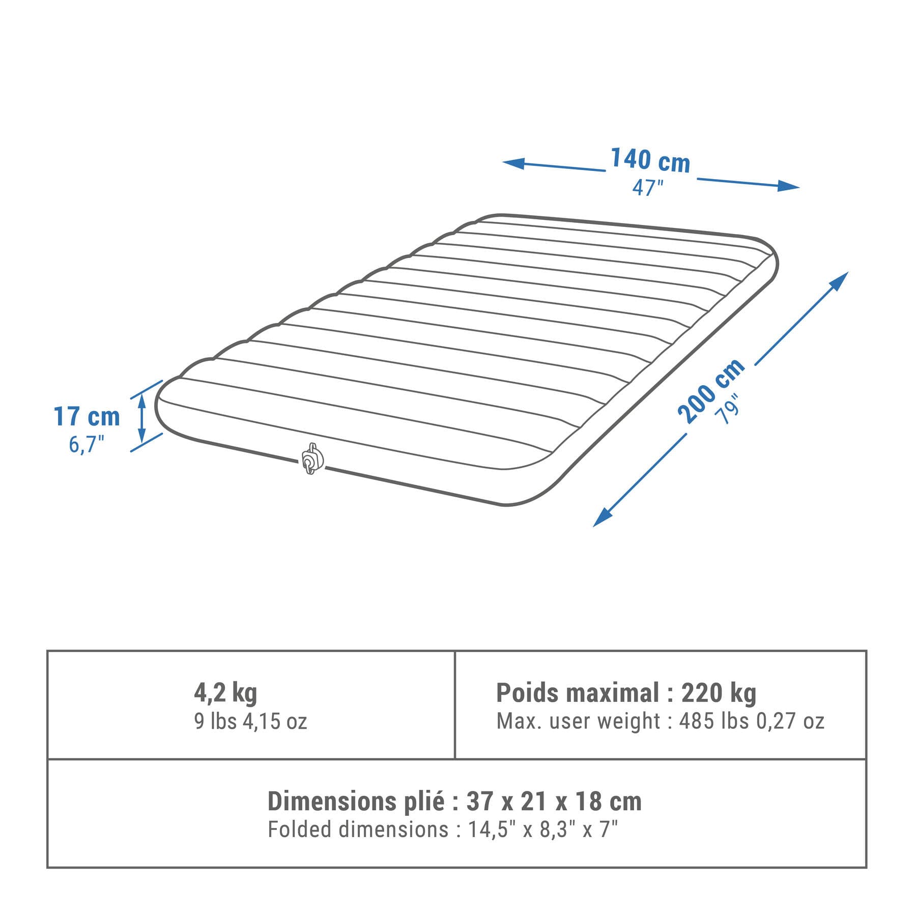 تشک بادی – مت بادی کچوا 2 نفره Quechua Inflatable Camping Bed – 2 Persons – 140 cm – Air Comfort — تصویر ۳