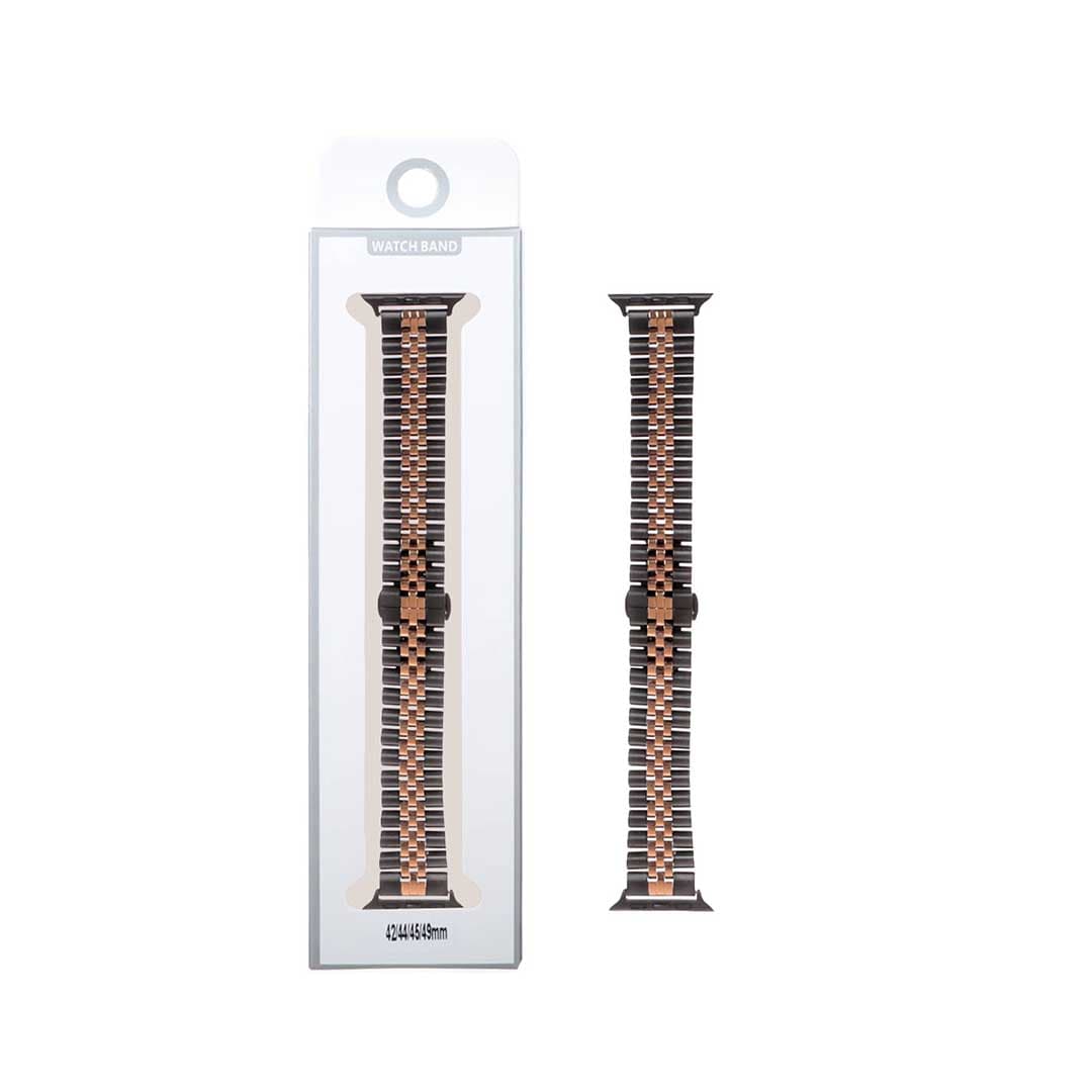 بند رولکسی 5Bead مناسب برای اپل واچ 42/44/45/49 – مشکی طلایی