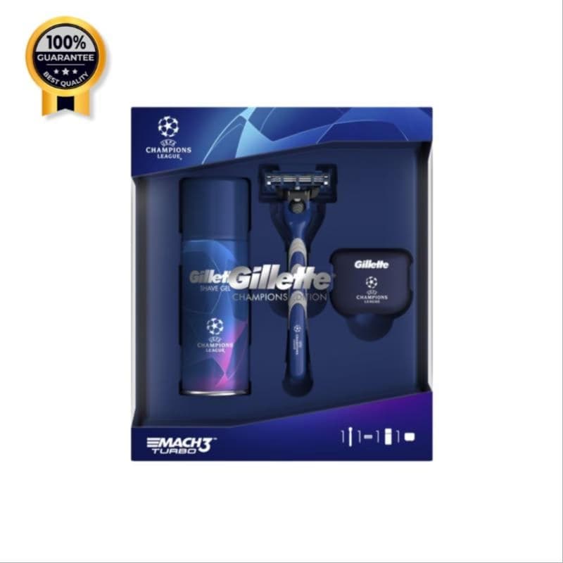 ست کادویی خودتراش ژیلت Gillette اورجینال سری چمپیونز Champions مدل Mach3 Turbo همراه ژل اصلاح 75 میل