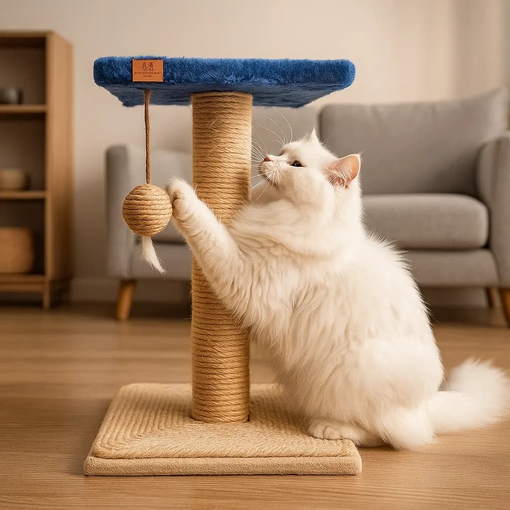 اسکرچر گربه مدل یک طبقه طرح آویز توپ پردار