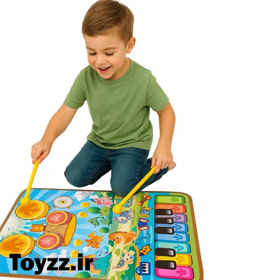 بازی آموزشی مدل سفره موزیکال 3 در 1 دارای پیانو و درام طرح دایناسور — تصویر ۴