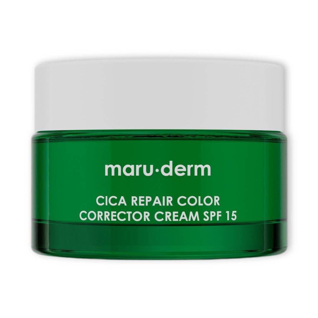کرم ترمیم کننده‌ رنگ پوست سیکا مارودرمmaruderm با SPF15 مدل Cica Repair Color Corrector Cream پوکه سبز تیره حجم 30 میل