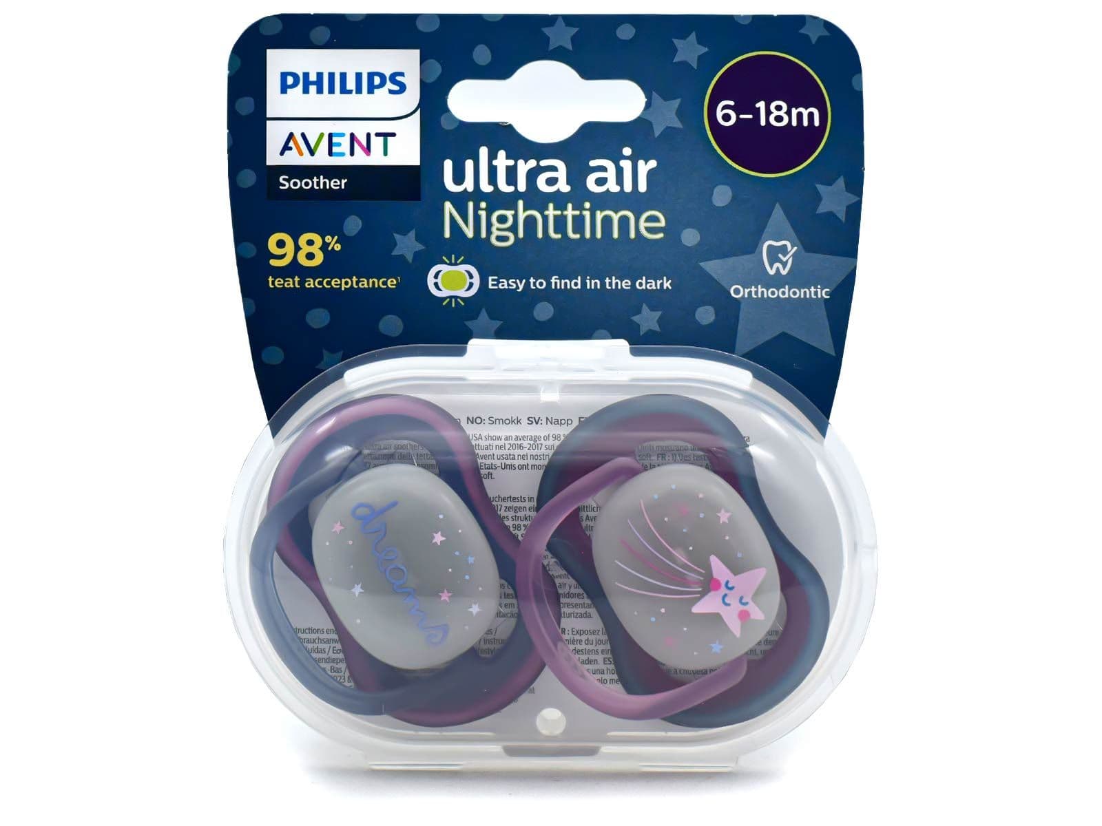 پستانک اونت اولترا ایر شبرنگی 6_18ماه avent ultra air ستاره dreams