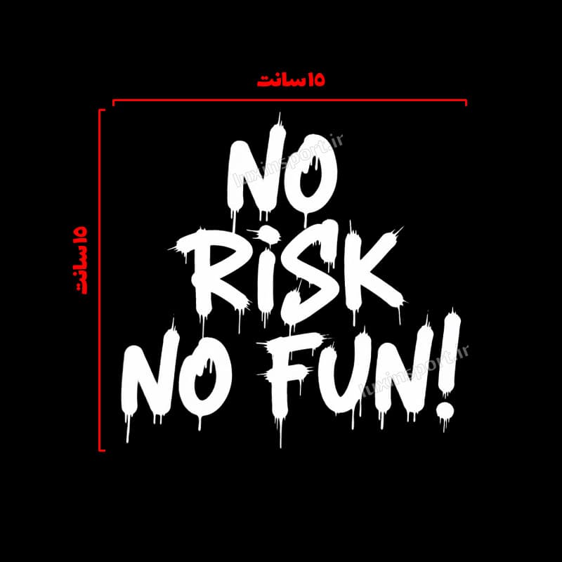 برچسب شیشه خودرو نوشته NO RISK NO FUN (خطر نکنی لذتی هم نمی‌بری) سفید – 15*15 سانت — تصویر ۲