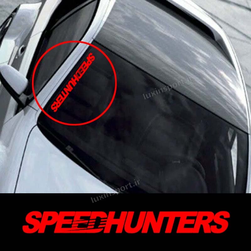 برچسب شیشه خودرو نوشته SPEED HUNTERS (شکارچیان سرعت) – قرمز – 45*5 سانت