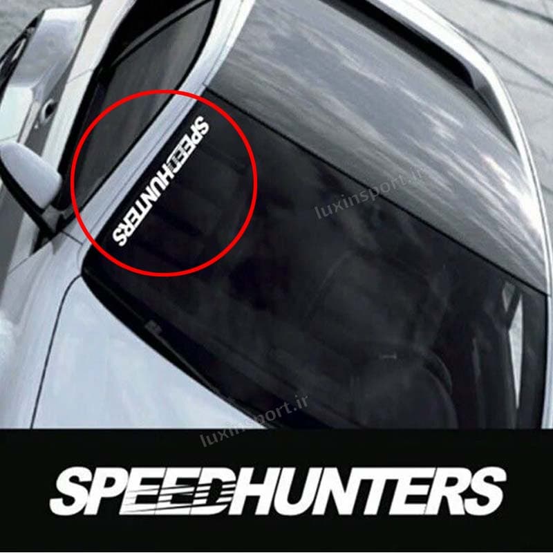 برچسب شیشه خودرو نوشته SPEED HUNTERS (شکارچیان سرعت) – سفید – 45*5 سانت
