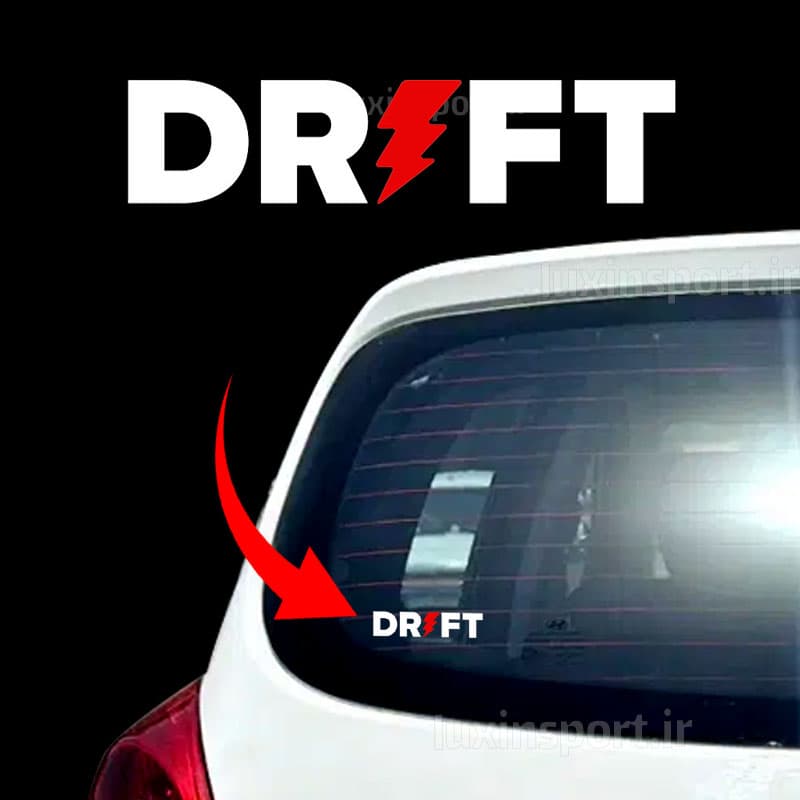 برچسب شیشه خودرو طرح DRIFT – سفید قرمز – 19*5 سانت