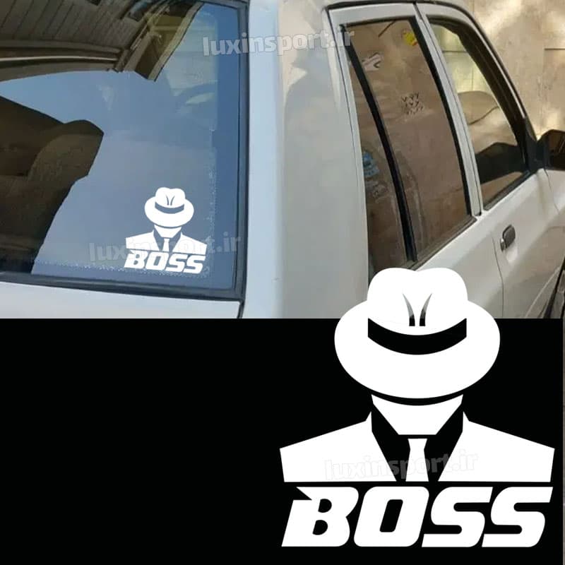برچسب شیشه خودرو طرح رییس BOSS – سفید – 12*12 سانت