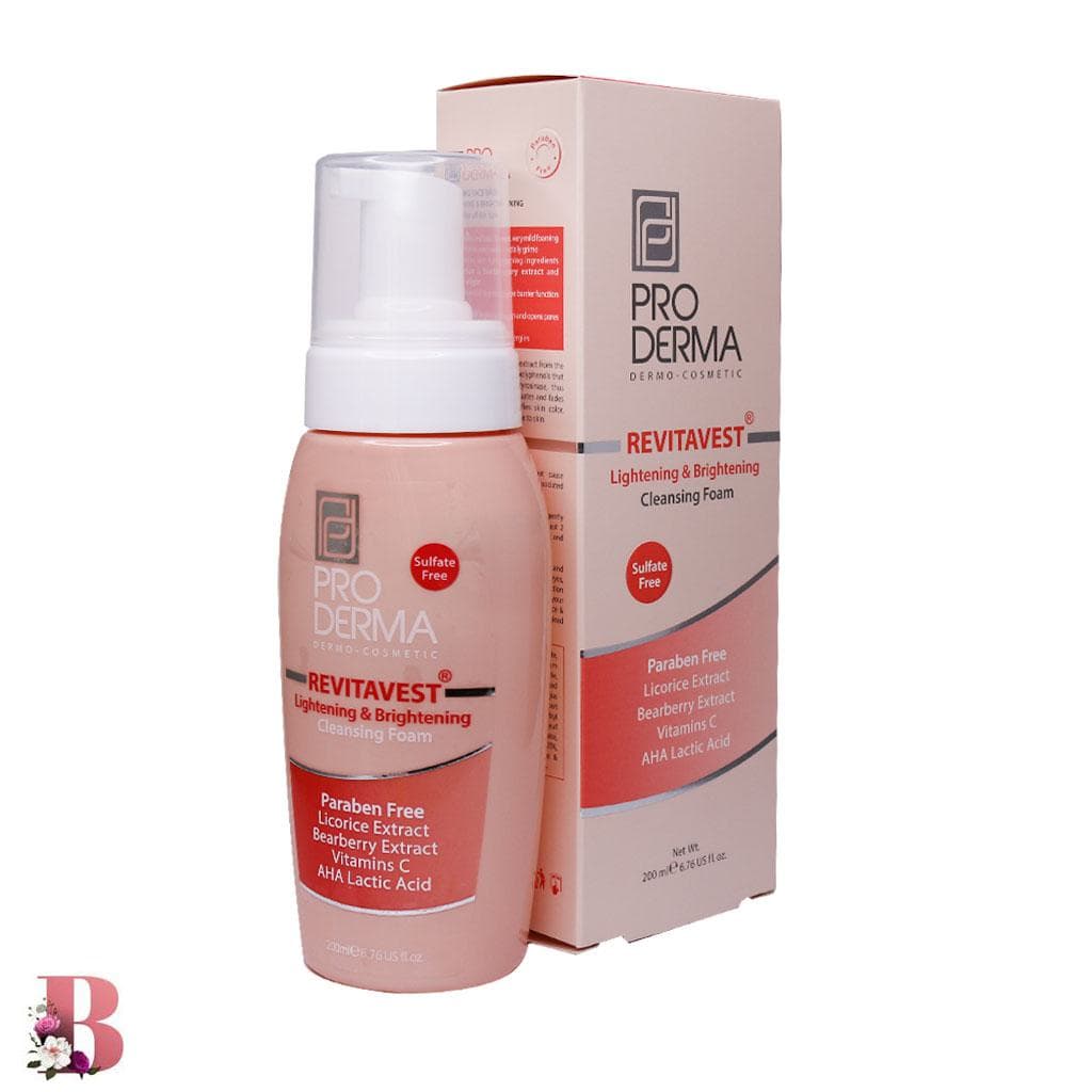فوم شستشو و روشن کننده پوست صورت پرودرما مدل Revitavest حجم ۲۰۰ میلی لیتر | Proderma Lightening And Brightening Cleansing Foam Revitavest ۲۰۰ ml