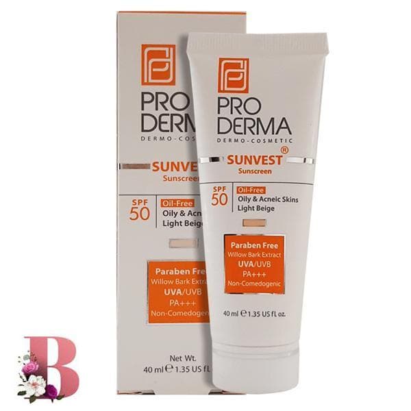 کرم ضد آفتاب بژ روشن پرودرما SPF 50 مدل Oil Free حجم ۴۰ میلی لیتر | PRODERMA SPF 50 SUNSCREEN OILY & ACNEIC SKIN LIGHT BEIGE 40 ML