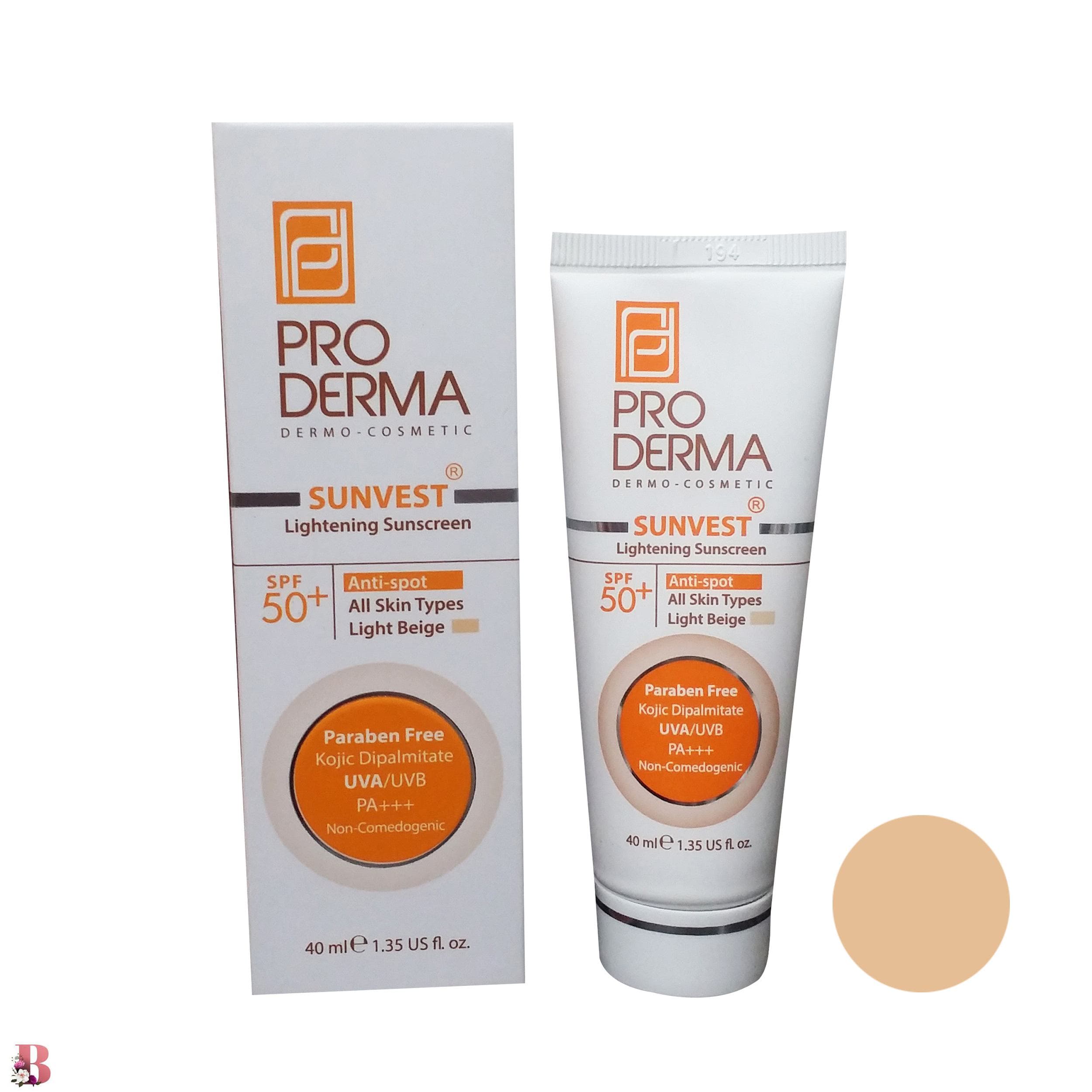 کرم ضد آفتاب بژ روشن پرودرما +SPF 50 مدل ضد لک حجم ۴۰ میلی لیتر | PRODERMA SPF 50+ LIGHTENING SUNSCREEN ANTI SPOT LIGHT BEIGE 40 ML