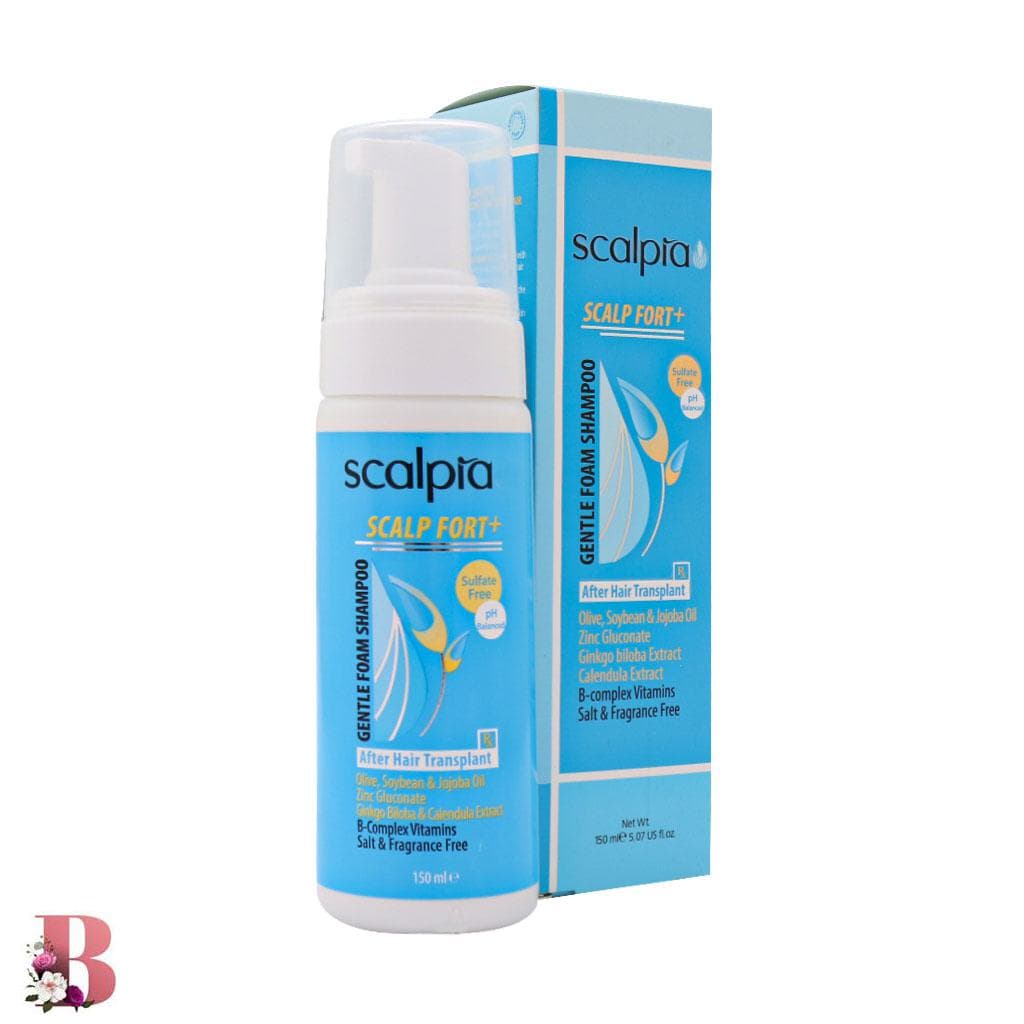 شامپو فوم مناسب موهای تازه کاشته شده اسکالپیا مدل +Scalp Fort حجم ۱۵۰ میلی لیتر | Scalpia Ultar Gentle Foam Shampoo Implanted Very Sensitive and Brittle ۱۵۰ ml