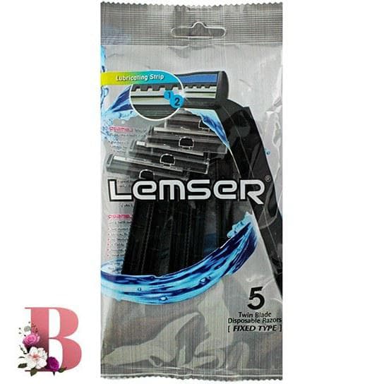 خودتراش لمسر نقره ای دولبه بسته ۵ عددی | Lemser 2 Blade Lubricant Gillete 5 razors