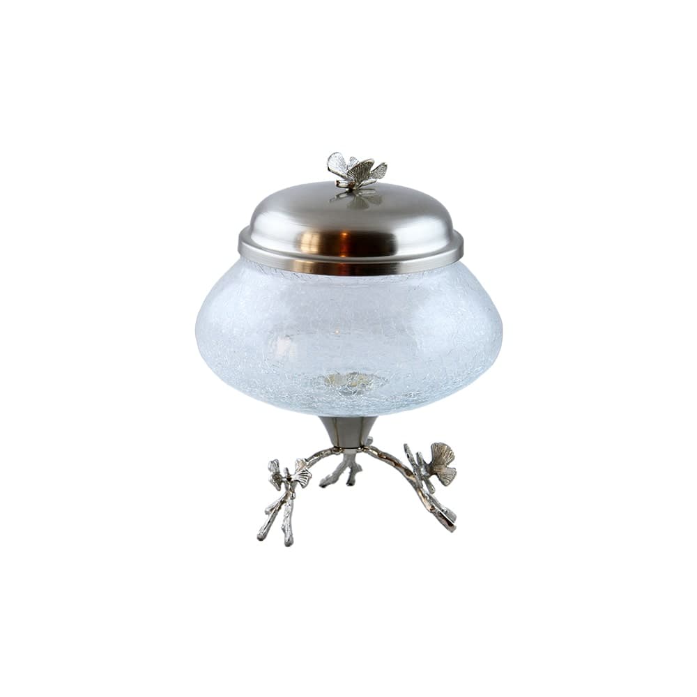 شکلات خوری درب دار کوچک نقره‌ای مدل کریستال ترک کد N-2030