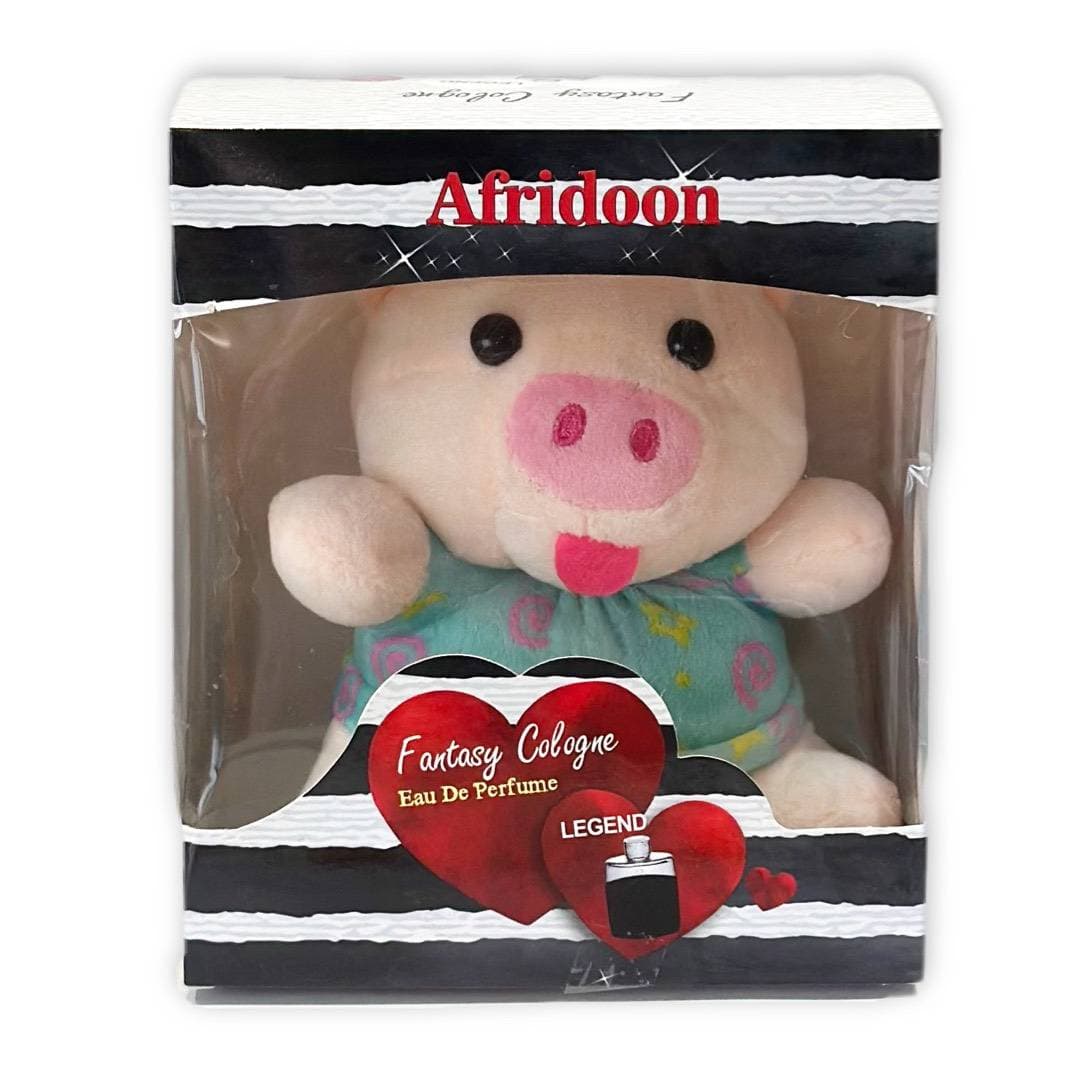 ادکلن عروسکی سایز بزرگ خوک پسر آبی آفریدون AFRIDOON رایحه لجند مشکی حجم 60 میل