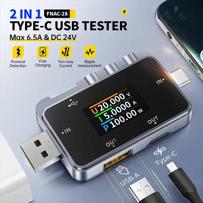 تستر USB دوکاره FNIRSI FNAC-28 — تصویر ۹
