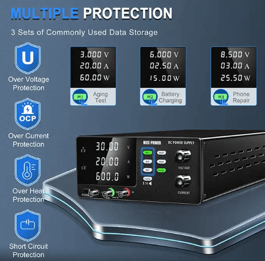 منبع تغذیه آزمایشگاهی متغیر 60V 10A نایس پاور NICE-POWER R-SPS6010S-USB — تصویر ۴