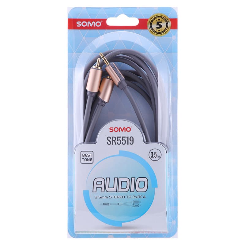 کابل تبدیل جک 3.5 میلی متری به RCA سومو مدل SOMO SR5519 (طول 3.5 متر) — تصویر ۲