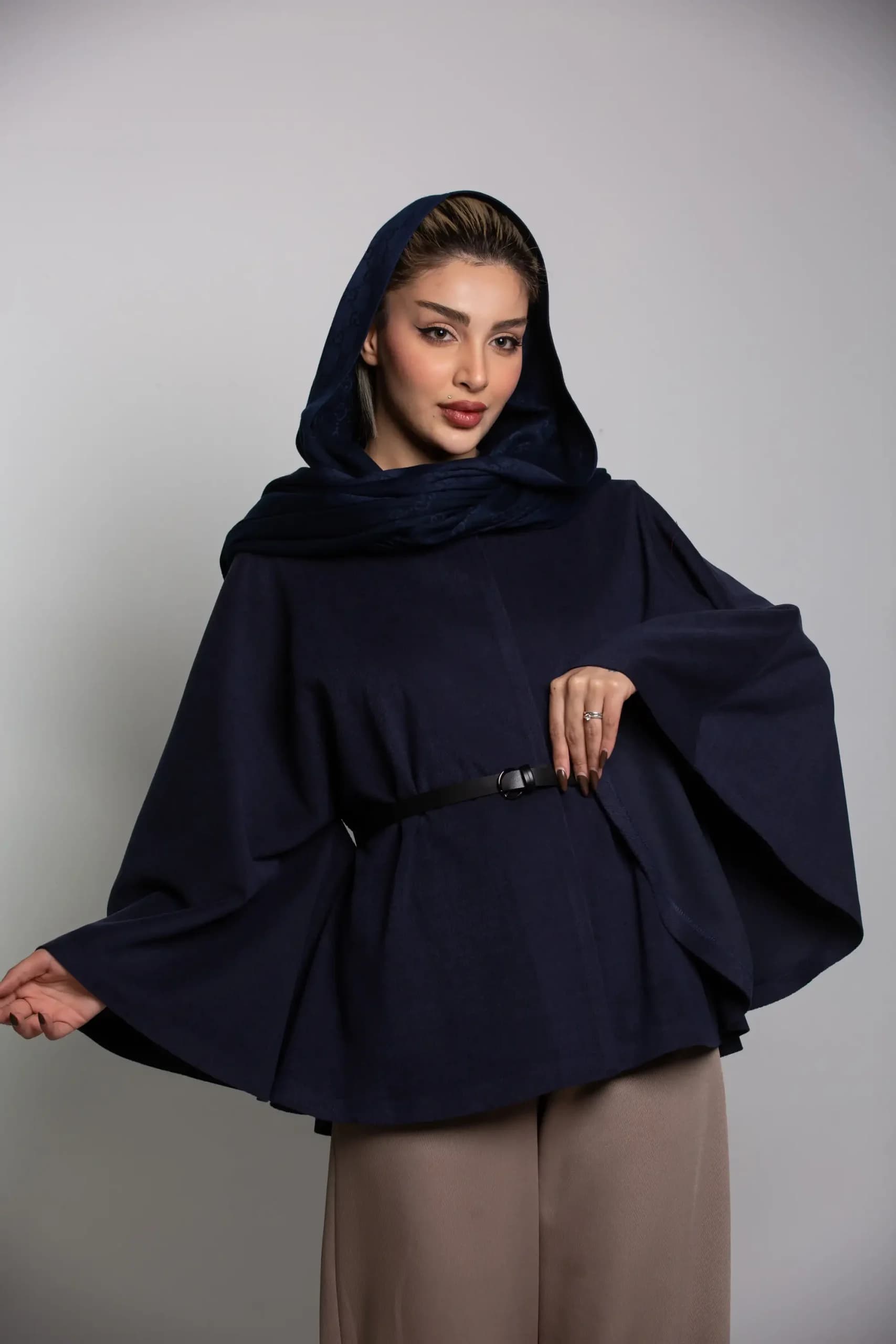 پالتو پانچ ژاکارد کمربنددار — تصویر ۶