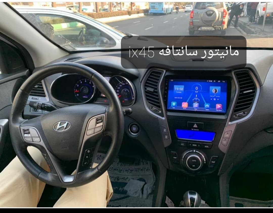 مانیتور هیوندا سانتافه 2014 ix45 با کنباس ۱۱ اینچ اندروید فابریک مدل t3l برند mediatech به همراه قاب فابریک و سیم کشی فابریک