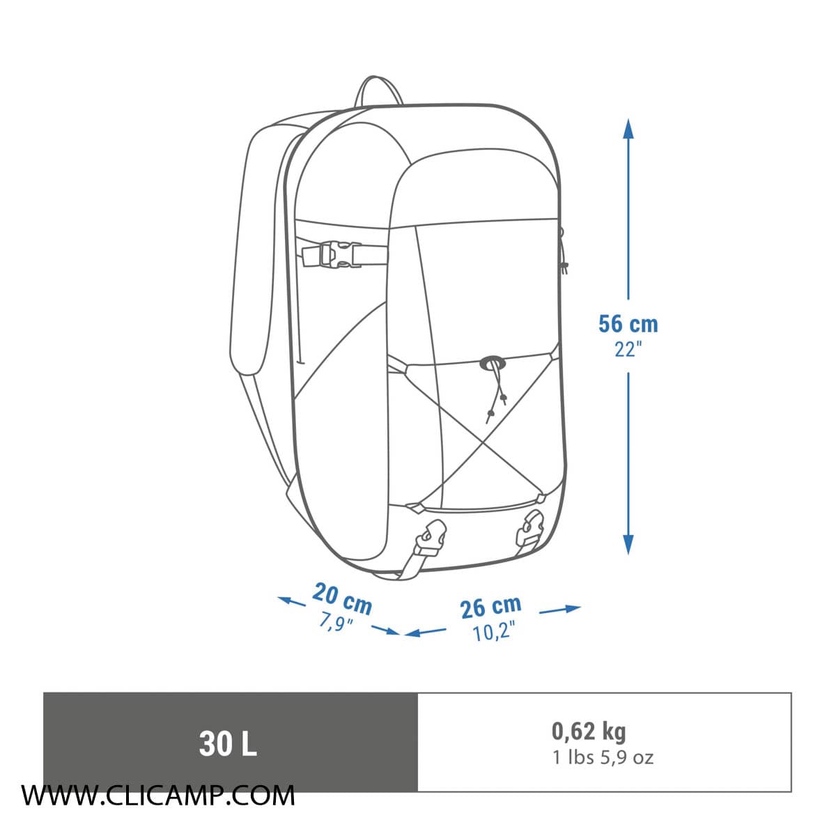 کوله پشتی کچوا / QUECHUA – مدل NH100 30L / طوسی — تصویر ۸