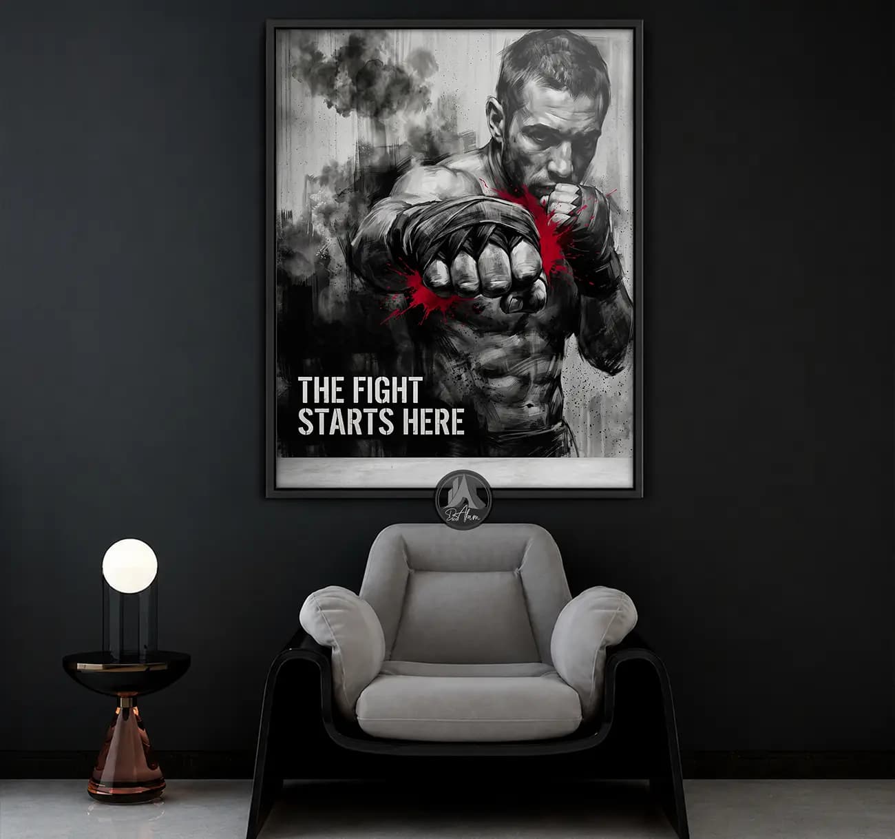 تابلو بوکس THE FIGHT STARTS HERE کد DA-(8047) | دکور انگیزشی — تصویر ۳